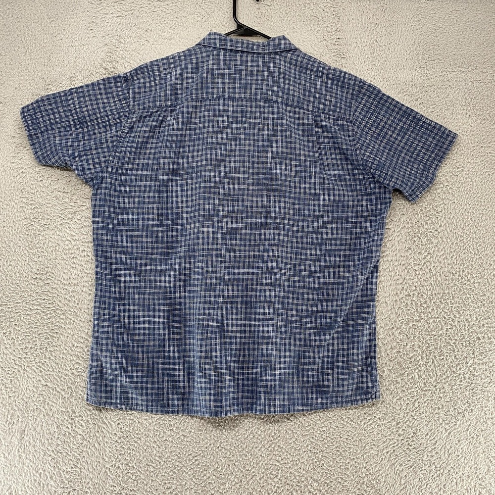 Patagonia Back Step Shirt‎ Mens XL Blue Plaid Hemp Cotton Short Sleeve Button Up - Picture 9 of 13
